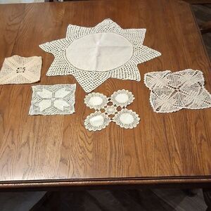 5 pc. Elegant mix of Cream, ecru & white hand Crochet Doily Set